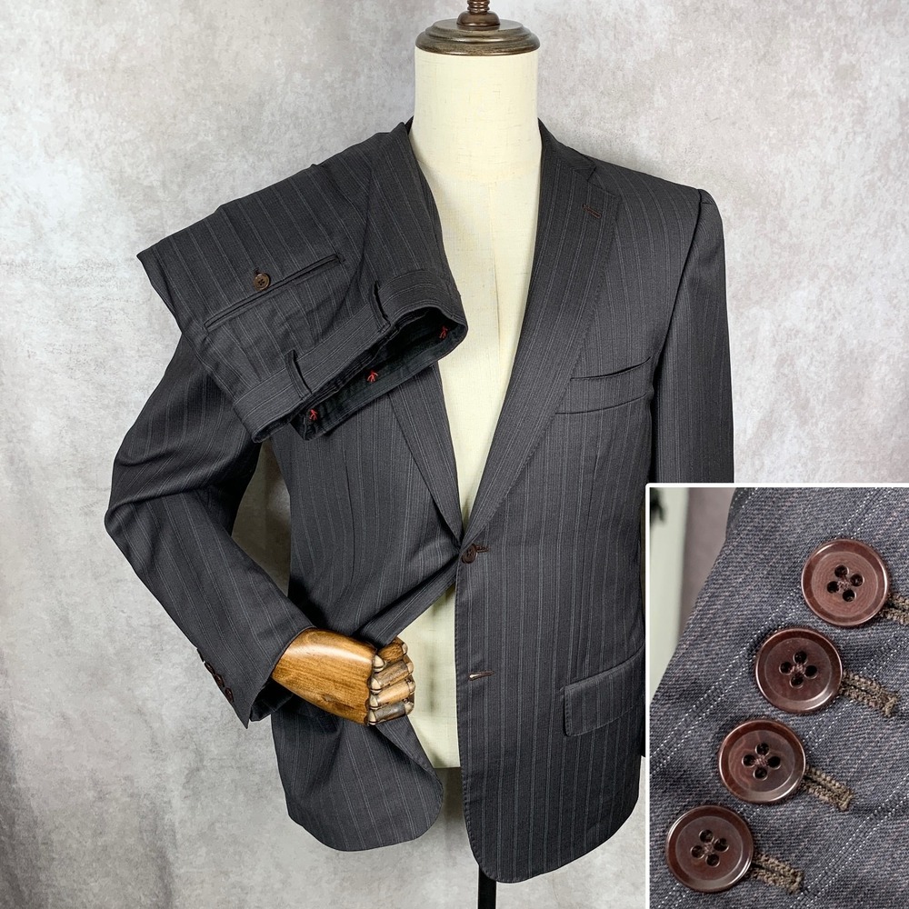 Isaia Napoli 2 Piece Suit Men 40R Striped Brown Wool 35x28 Made In Italy